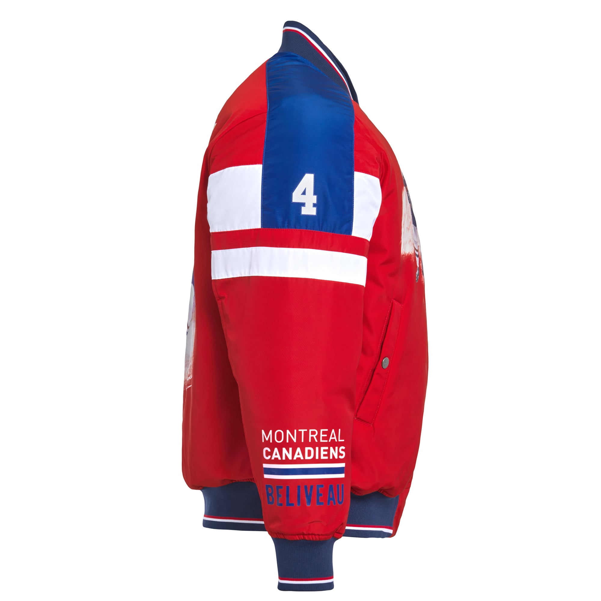 Veste bomber réversible à fermeture éclair intégrale FE Jean Beliveau rouge/noir pour homme, des Canadiens de Montréal